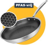 Pasper Koekenpan Ø 24 cm - PFAS & PTFE vrij - Inductie, Elektrisch, Keramisch & Gas - RVS Honingraat Anti-Aanbakpan