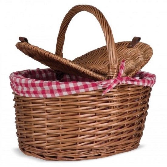 Panier pique-nique en osier avec couvercle, panier pique-nique vide ; sans contenu ; panier en osier avec poignée, panier de courses pratique en brindilles de saule