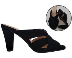 Stravers- Luxe Suede Muiltje met Hoge Hak Dames Maat 33 Kleine Maten Muiltje Zwart