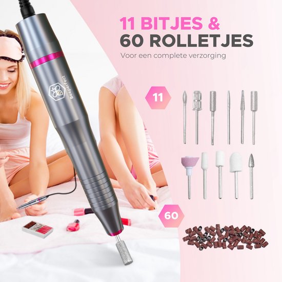 Beeperfect® Elektrische Nagelvijl - Nagelfrees - Manicure en Pedicure set - 12 Bitjes en 60 Schuurrolletjes - 3 Extra Accessoires - 20.000RPM - Eeltverwijderaar - Kalknagel
