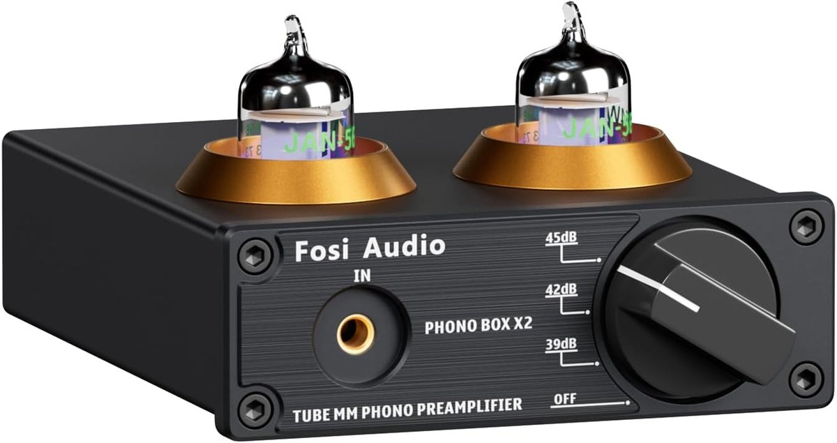 Fosi Audio BOX X2 HiFi Buis Phono Voorversterker voor MM Draaitafel met Multifunctionele Knop, Gain Verstelbaar - 3.5mm AUX Ingang en RCA Lijnuitgang