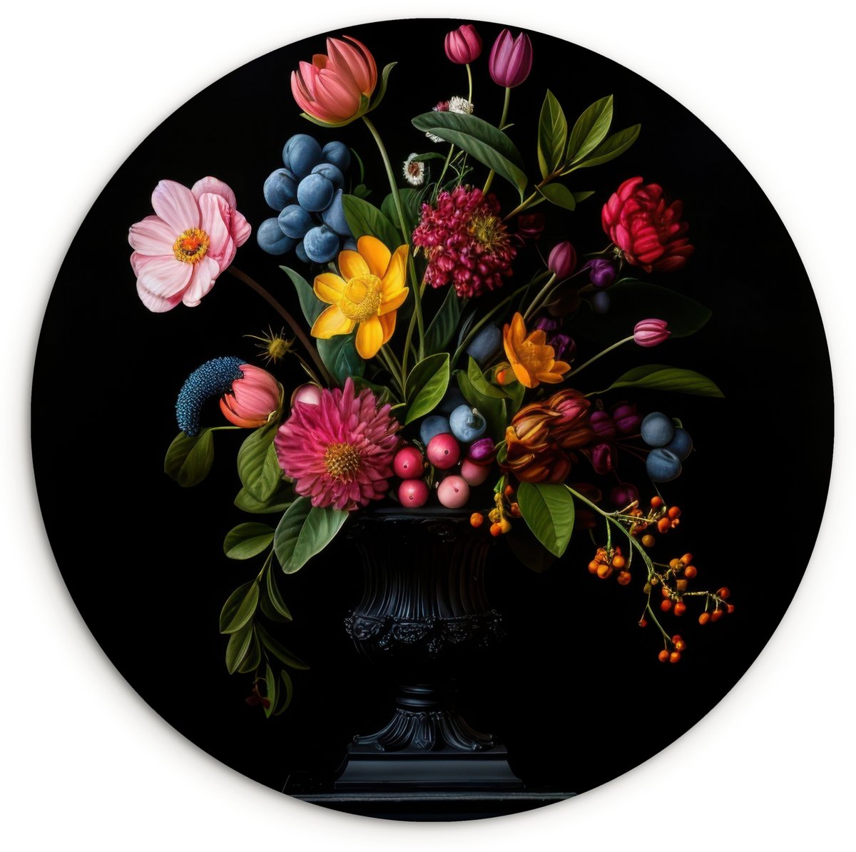 WallCircle Wandcirkel 90x90 cm - Muurcirkel Bloemen - Vrolijk - Vaas - Muurdecoratie woonkamer - Wanddecoratie slaapkamer - Kamer decoratie accessoires - Ronde schilderijen Boeket - Bloemen 2