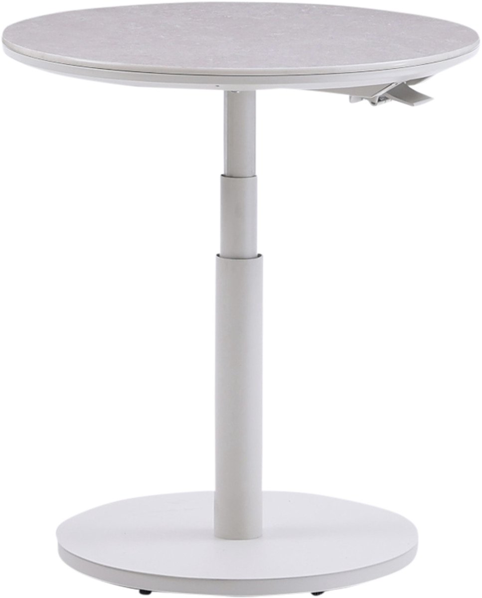 AVH-Collectie San Sebastian verstelbare bijzettafel 59xH45-65 cm rond aluminium sintered stone latte Zand / Latte / Linen