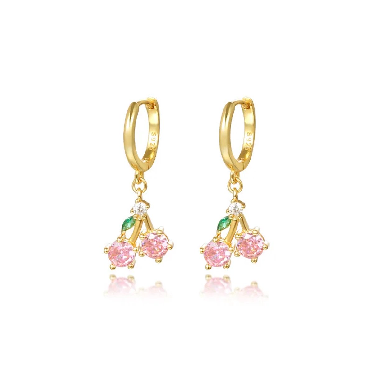 Kers Oorbellen Set met Zirkonia Stenen - 18K Verguld Dames Oorbellen - 925 Sterling Zilver - Dames Sieraden
