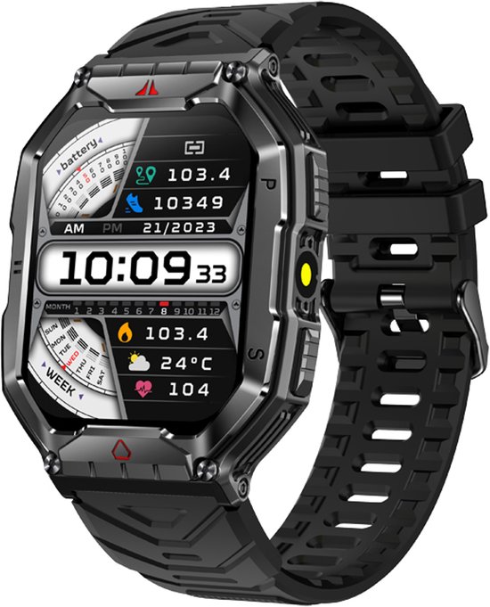 Foto: Wizbay premium select 2 1 inch amoled hd kompas altitude barometer led zaklamp bluetooth bellen message dynamic hartslag slaap monitor bloeddruk o2 100 sport modi 650mah magnetic laden zink alloy zwart case zwart tpu