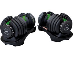 PH Fitness Verstelbare Dumbells Set 24KG Donker Groen - 2 STUKS - Smart Dumbbells - Gewichtenset voor Home Gym - Adjustable Dumbbells van 2,5 kg tot 24kg - Complete Halterset van 15 Dumbbells in een!