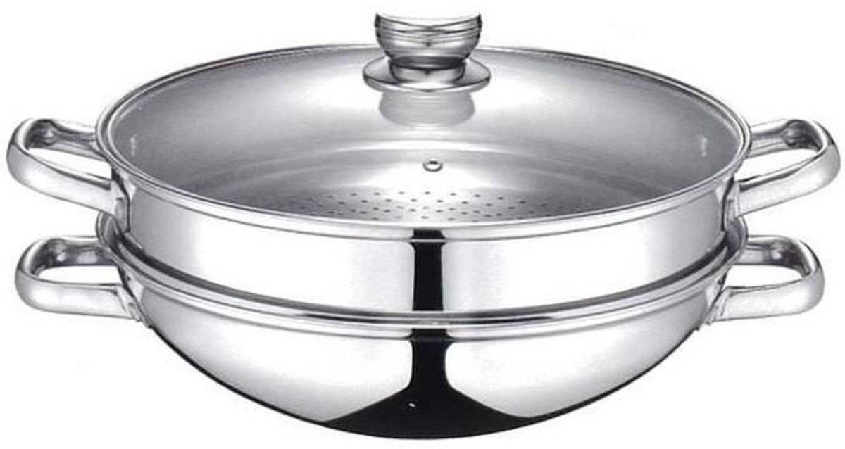 2-in-1 wok - BAUMALU - Alle warmtebronnen inclusief inductie - Glazen deksel - 32 cm