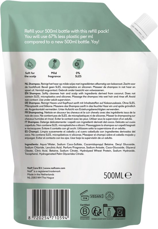 Naïf - Verzorgende Shampoo - Navulverpakking - Baby's & Kinderen - met Natuurlijke Ingrediënten - 500ml van Naïf — afbeelding 2
