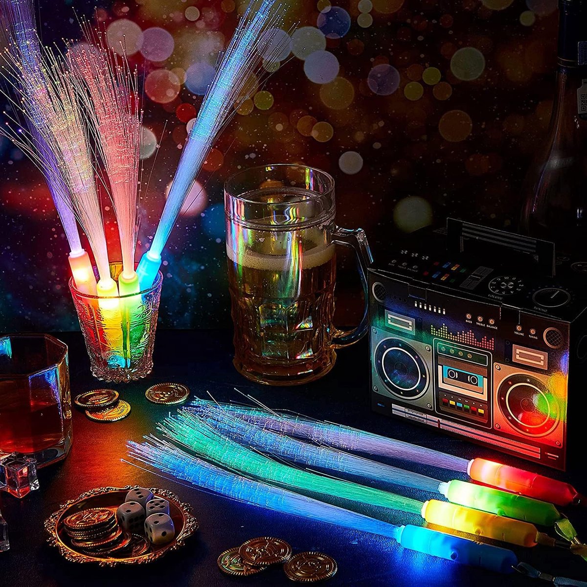 Kniklicht pop-tubes, 12 stuks lichtgevende staafjes, led-lichtspeelgoed, led-stretchbuis, feestbenodigdheden, feestaccessoires in het donker, verjaardagsfeestdecoratieset, lichtgevende armbanden