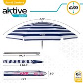 Bol.com Strandscherm 220 cm winddichte parasol met ventilatiedak en UV-bescherming 50 maritiem design - Inclusief opbergtas aanbieding