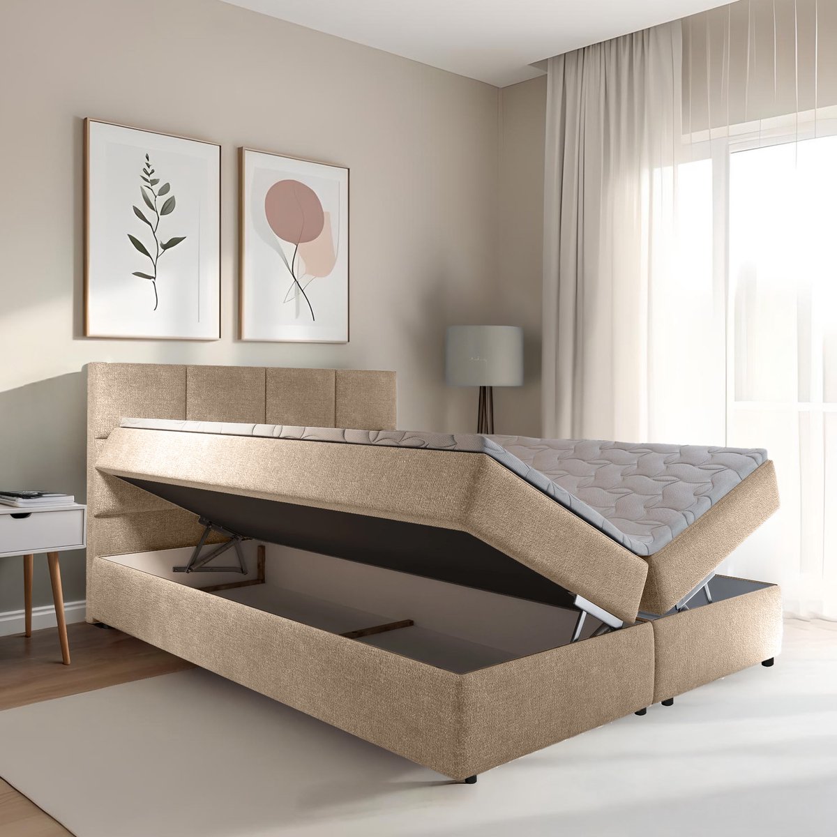 Boxspring Sam Opberg Boxspring 180x200 cm Beige Inclusief