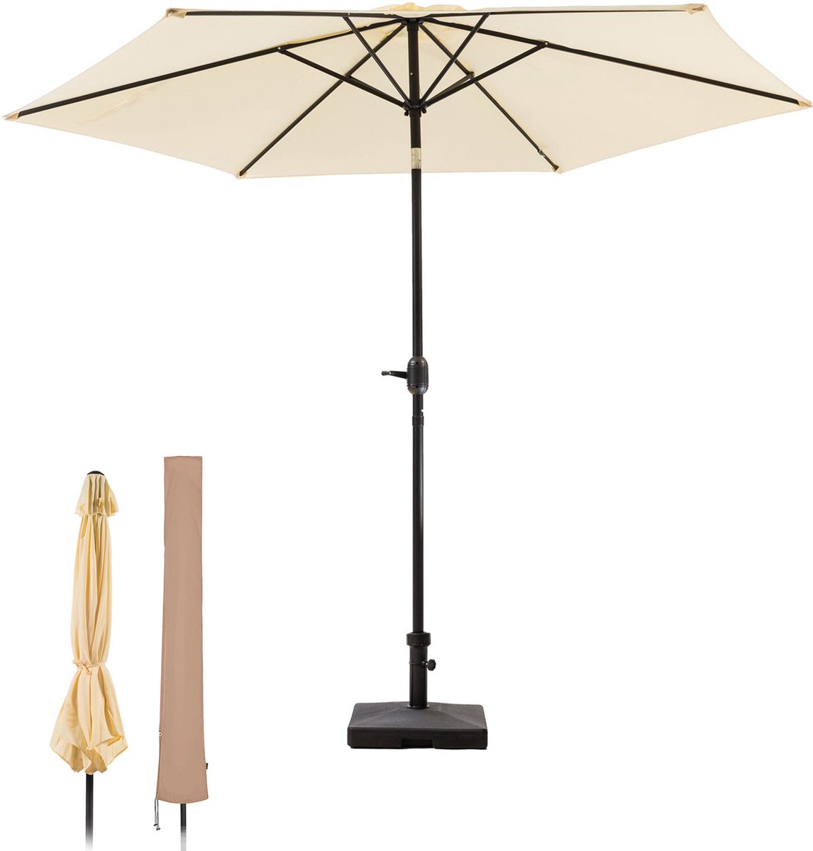 Bol.com MaxxGarden Stokparasol - tuin en balkon parasol - opdraaisysteem - 300 cm - Creme - Incl. Parasolhoes aanbieding