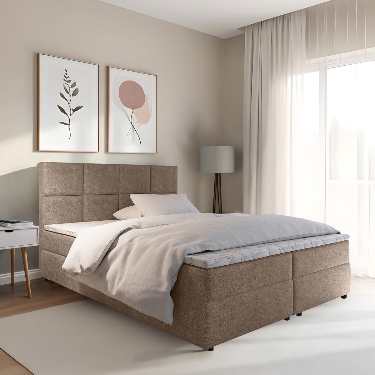 Boxspring Sam Opbergboxspring 140x200 cm Taupe Inclusief