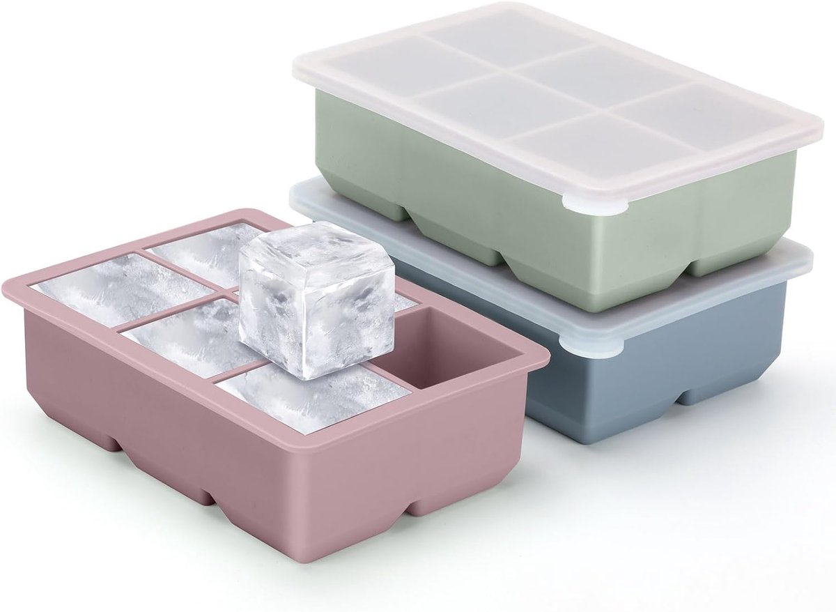BOTC 3-delige Siliconen Ijsblokjesvorm - Ijsblokjesvormen - Met deksel - BPA Vrij - Roze/Blauw/Groen
