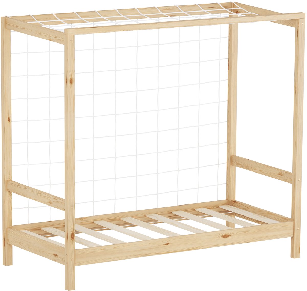 ml-design juniorline kinderbed 70x140 cm met voetbaldoel en handbaldoel natuurlijk grenen massief houten slaapframe met lattenbodem inclusief doelnet eenpersoons jeugdbed voor jongens en meisjes speels en sportief design Beige