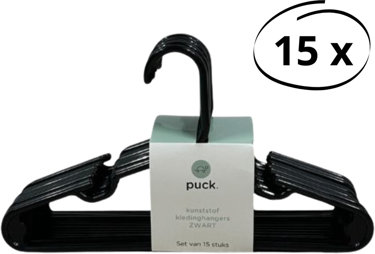 Puck Kledinghanger Kunststof Zwart (15 stuks)