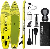 Supper Sup Board XL - Max. 220KG - Opblaasbaar – Paddle Board – Verstelbare Peddel – Waterdicht Telefoonhoesje – Pomp – Vin – Leash – Draagtas – Touring 381 x 81 cm - Groen