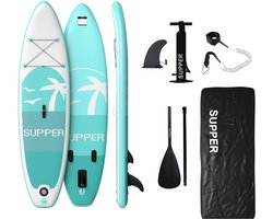 Supper Sup Board - Max. 120KG - Opblaasbaar – Paddle Board – Pomp – Vin – Leash – Draagtas – 285 x 76 cm - Turqoise
