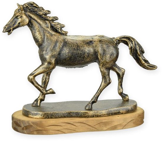 Gietijzeren Paard Beeld op Houten Voet