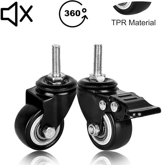 RRIUTO Meubelwiel 100 mm met rem, zwenkwielen M10 x 25