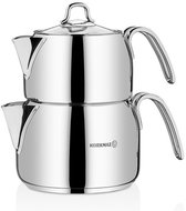 Korkmaz Perla Midi - Théière - Acier inoxydable - 0,7 + 1,4 litre - Traditionnelle - Set de 3 pièces