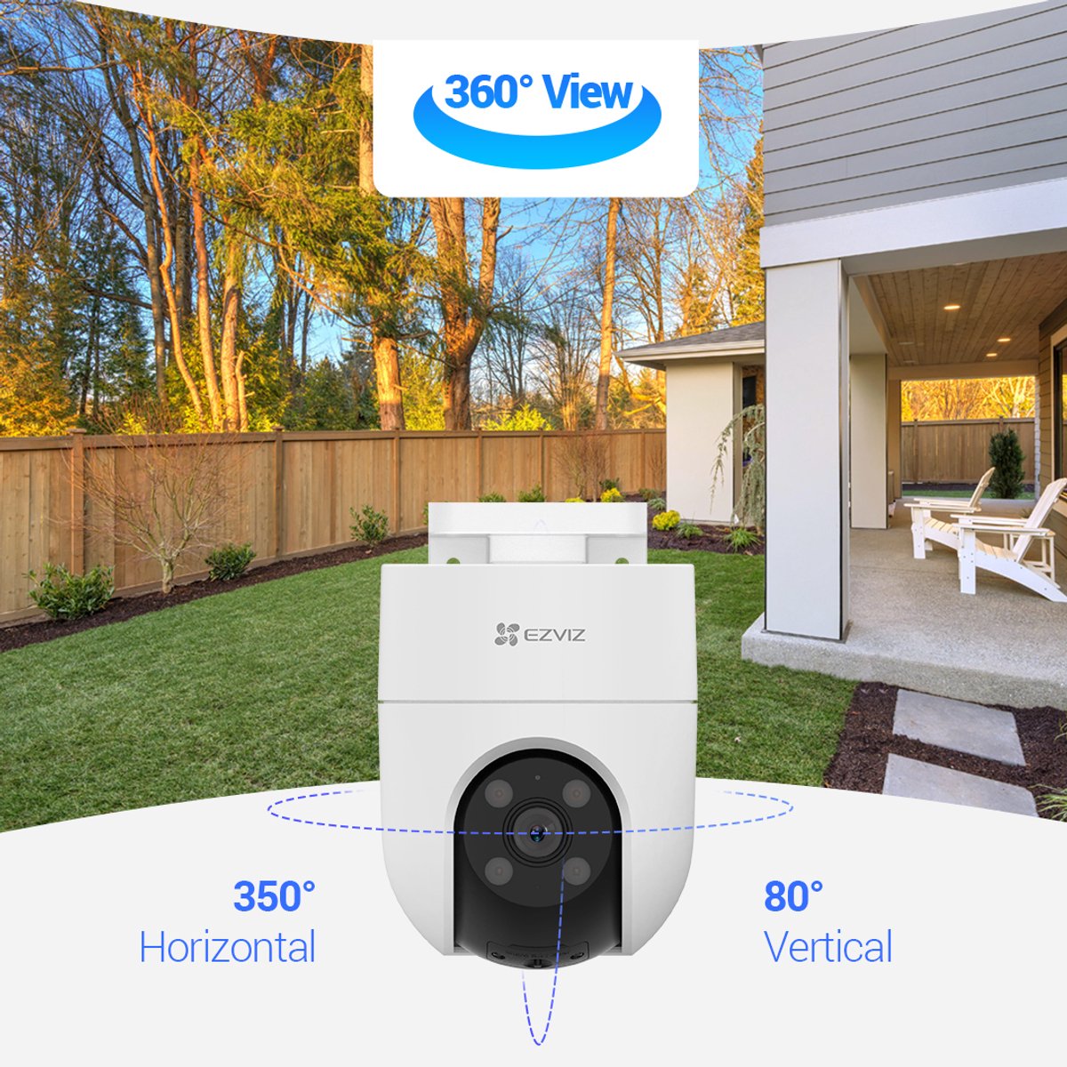 EZVIZ H8c 2K+ – Slimme Buitencamera – 360° Pan/Tilt, AI Persoonsdetectie & Nachtzicht in Kleur – Wifi Camera – Wit – foto 5