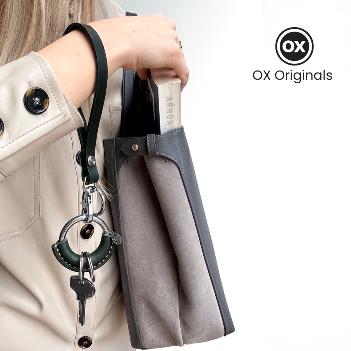 OX Originals - Polsband Collectie - Sleutelhanger - Salie groen - Chroom