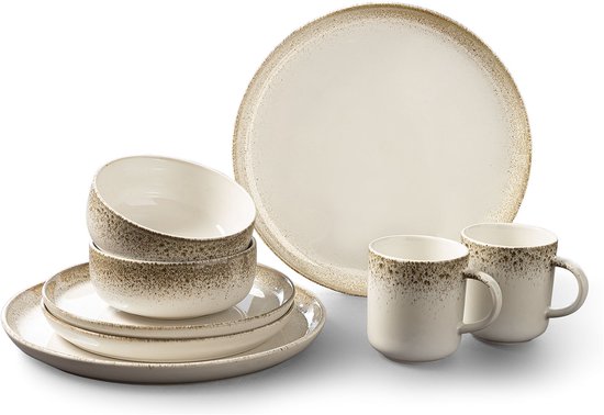 Set de table Royal Belinda - Service de table - 16 pièces - Céramique - 4 personnes - Service d'assiettes - Assiettes à petit-déjeuner - Assiettes plates - Set de Bols - Set de tasses - Wit