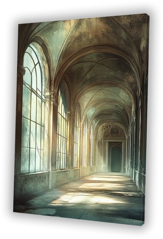 Verlaten gang in paleis - Verlaten wanddecoratie - Canvas schilderij gang - Realisme kunststroming - Muurdecoratie modern - Kunst aan de muur - canvas 60x90 cm