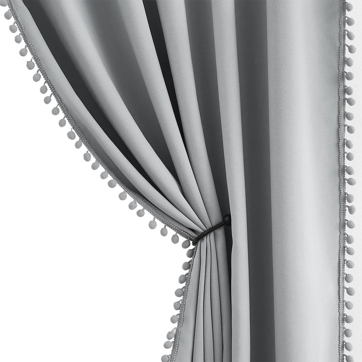 Ibenzoa® Stijlvolle Grijze Gordijnen met Pompons voor Slaapkamer en Woonkamer, Verduisterend en Warmte-Isolerend