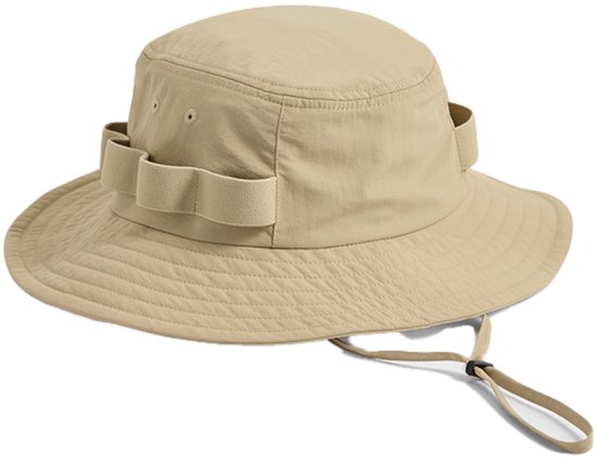 Beige safari hoed van Beechfield met kinband, lusjes en verstelbaar koord.