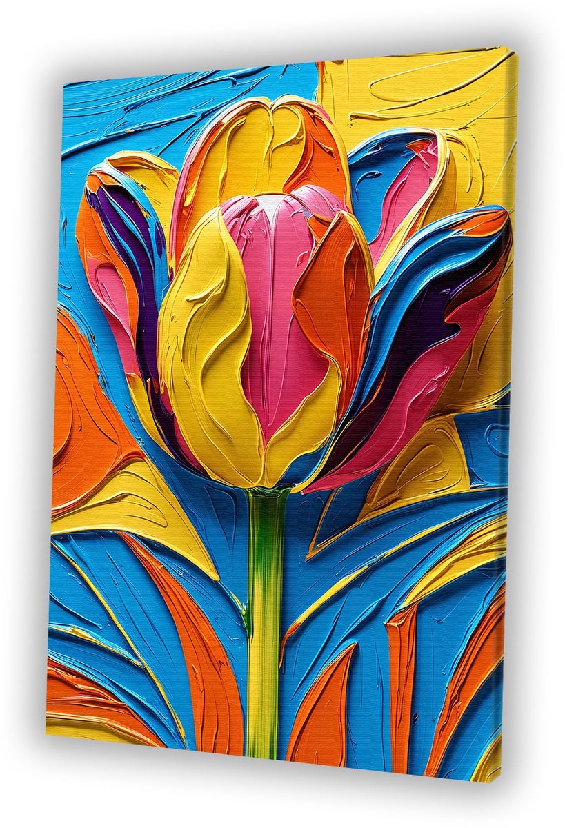 Kleurrijke abstracte tulp schilderij - Tulip canvas schilderijen - Schilderijen bloem - Ab