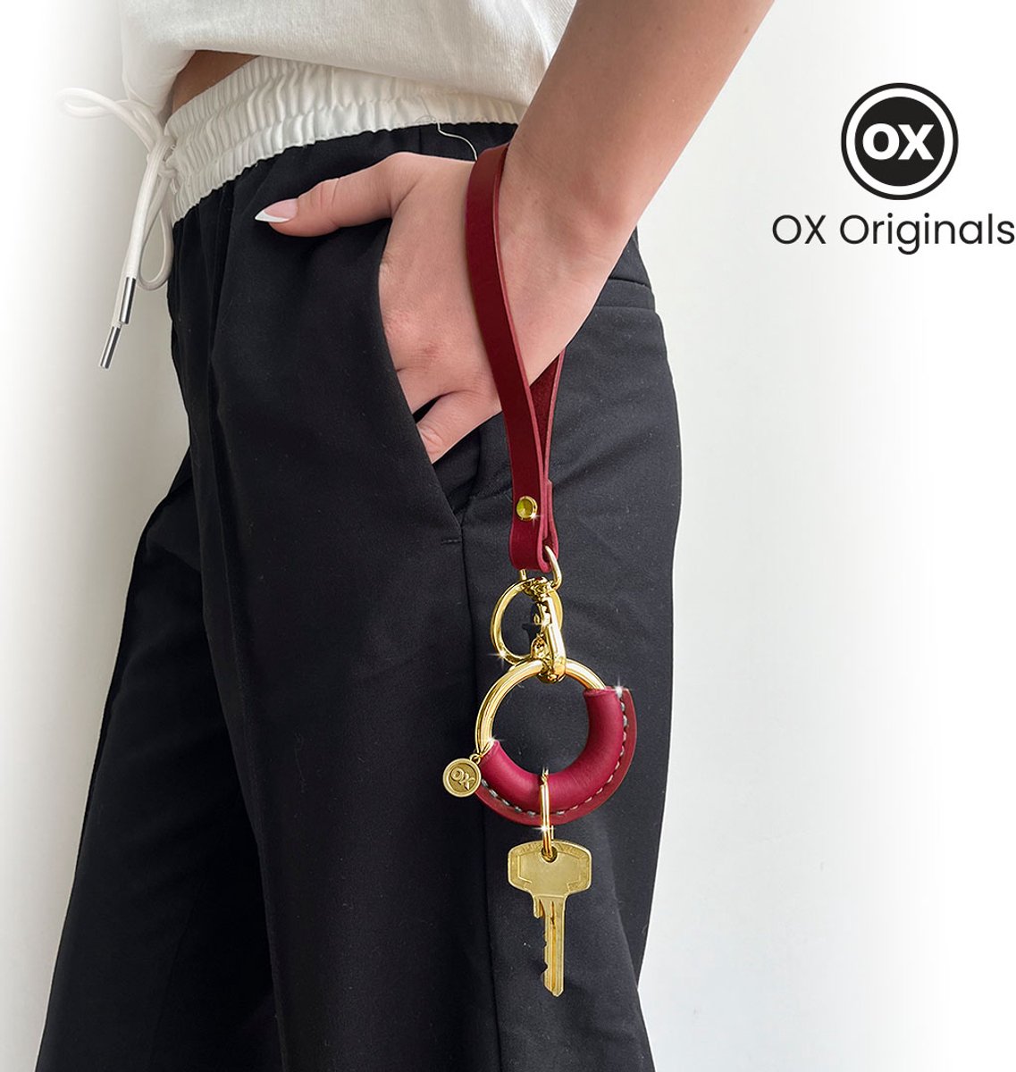 OX Originals - Polsband Collectie - Sleutelhanger - Ox blood - Goud
