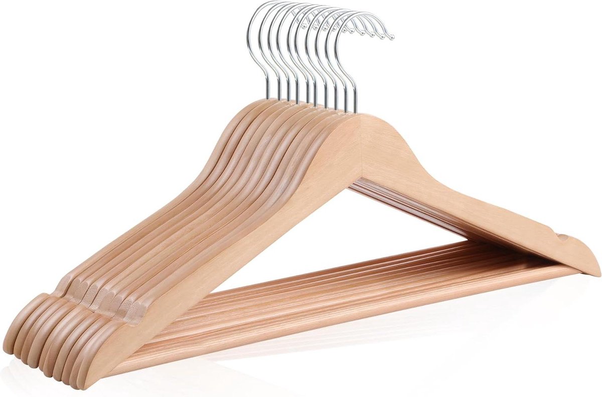 Kleerhangers voor pakken - Set van 10 - 44 cm - Natuurlijke kleur