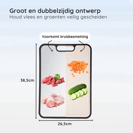 Keuken Snijplank Hygiënisch WIWIDANG Set – Roestvrijstalen Snijplank Met Titanium Coating, Dubbelzijdig (Maat S M) Titanium Snijplanken