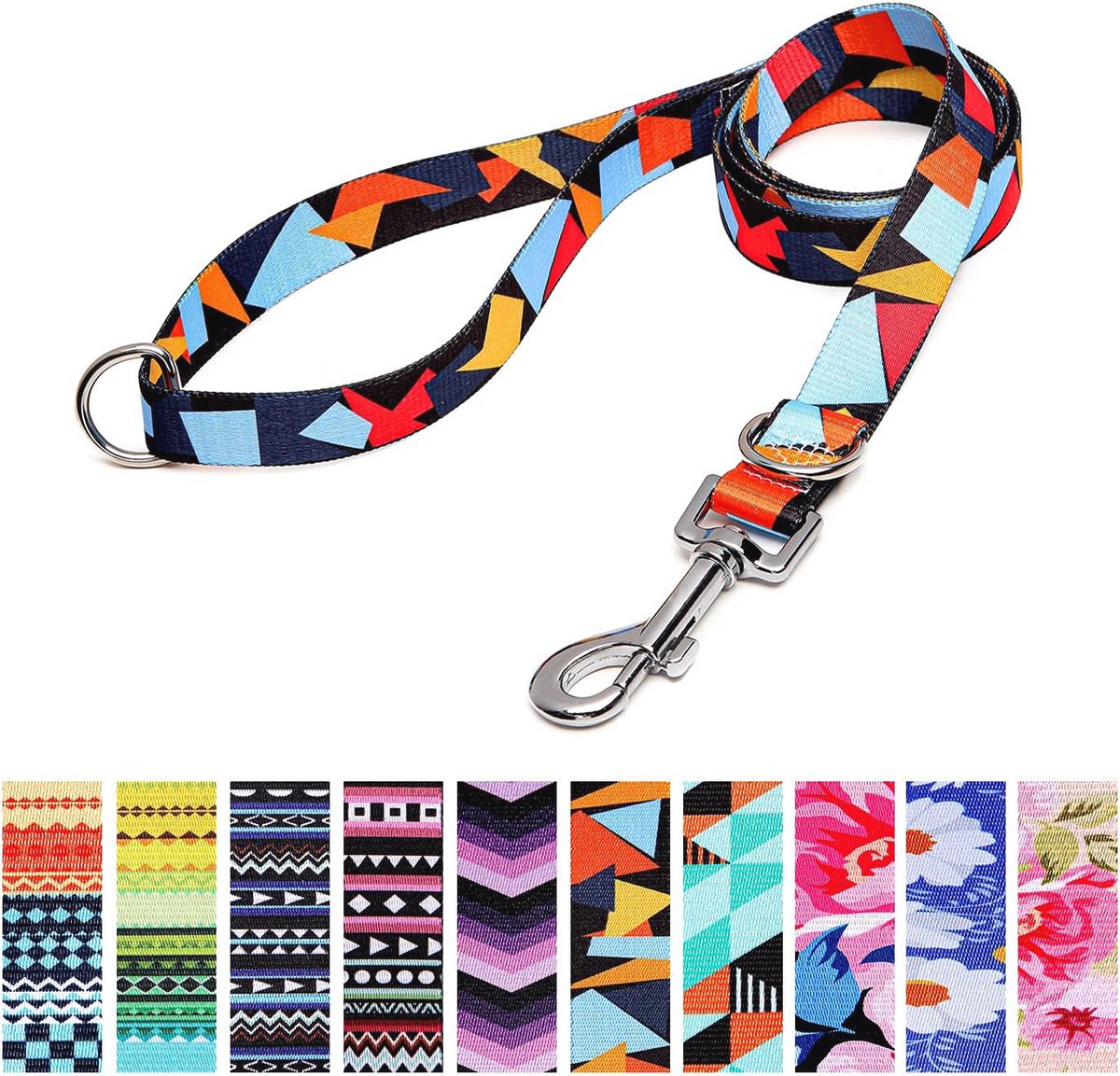 Verstelbare hondenriem van zacht nylon met dubbele D-ring voor kleine, middelgrote en grote honden - 120 cm x 2 cm