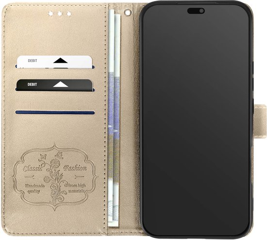Avizar Vlinder behuizing Geschikt voor Honor 400 Lite portemonnee met riem, Goud
