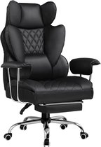 Chaise de bureau ergonomique - Chaise Gaming - Chaises - Chaises de bureau - Dossier à ressorts ensachés - Repose-pieds réglable - Assise large et confortable - Inclinaison 90-135° - Avec accoudoirs et roulettes - Zwart - Cuir