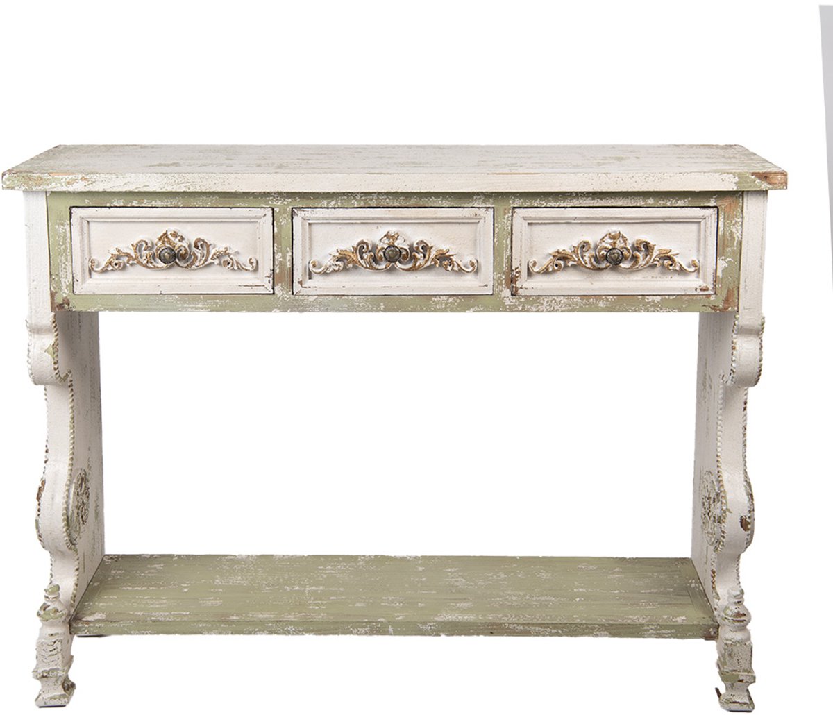 Clayre & Eef Sidetable 129x36x99 cm Wit Groen Hout