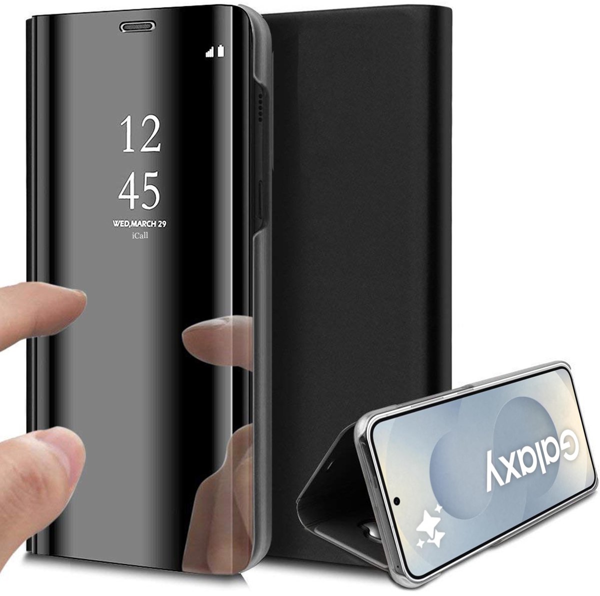 Hoesje geschikt voor Samsung Galaxy S25 Plus - Spiegel Book Case Zwart