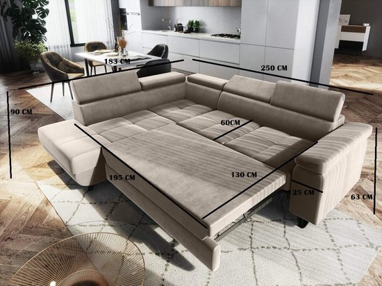 Hoekbank Hoeksalon Junior Links - bank met bed en opbergruimte - Velvet Taupe