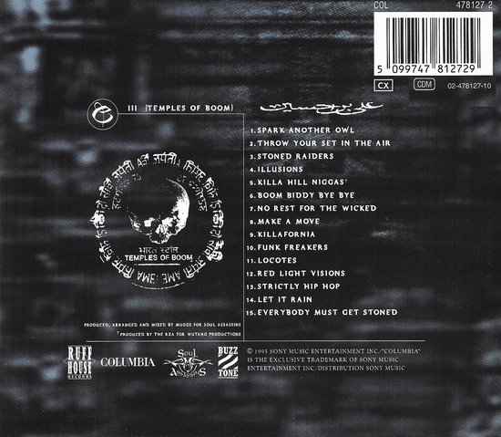 Albumhoes van 'Temples of Boom III' met tracklist en logo's.