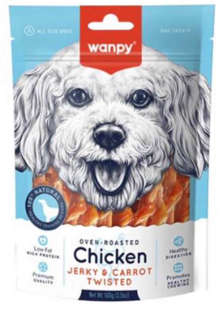 3x 100 gram Wanpy Kip Jerky & Wortel Sticks - hondensnack