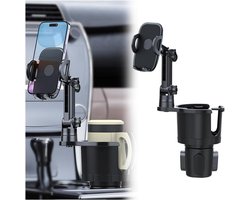2-in-1 draaibare autotelefoonhouder met verlengde bekerhouderUitbreiding met 360 graden draaibare lange arm mobiele telefoonhouder
