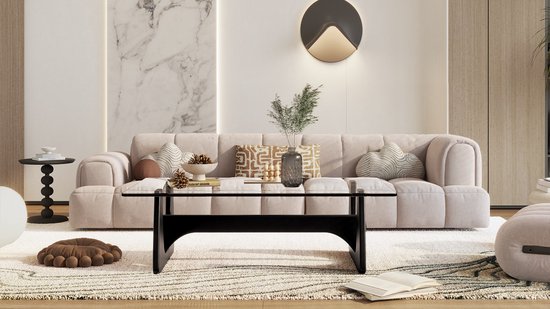Salontafel - Zwart Hout - Glas - Tafel - Design tafel - Coffee table - Koffietafel