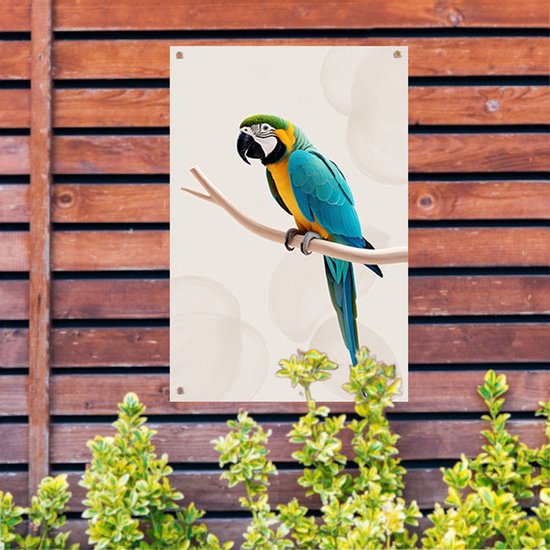 Ara bleu sur une branche - Poster extérieur perroquet - Poster animalier extérieur - Hyperréalisme - Poster extérieur - Décoration murale déperlante - Poster jardin 70x105 cm