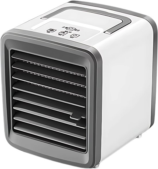 Foto: Mobiele aircooler ventilator nachtlamp luchtkoeler met waterreservoir verkoeling voor thuis kantoor usb aansluiting 3 in 1 koelsysteem wit grijs