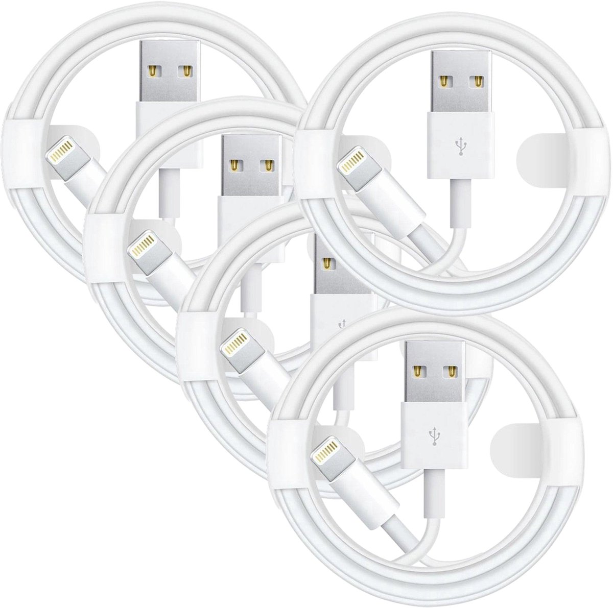USB A naar Geschikt voor: USB Lightning Kabel - 1,5 Meter Oplaadkabel 5x - Wit
