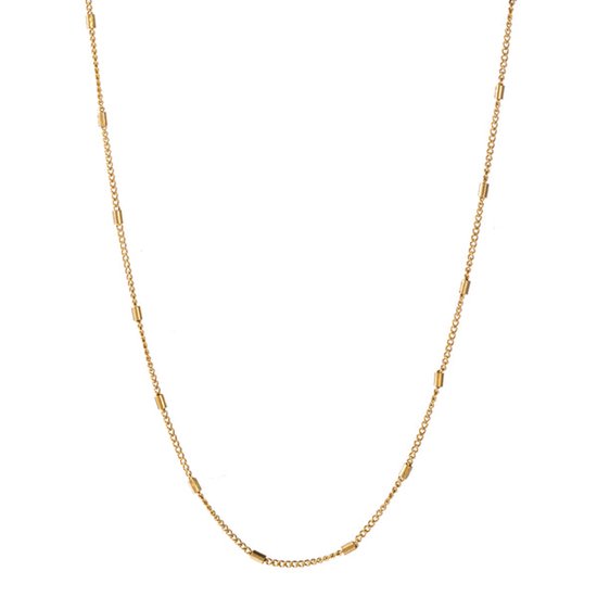 Gouden collier met fijne schakels en buisjes, goudkleurig.