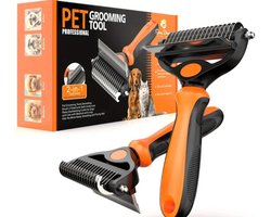 Dutchers® 2-in-1 Hondenkam & Kattenkam – Professionele Ontwarkam en Hondenborstel – Borstel en Kam voor Langharige Honden & Katten – Verwijdert Klitten, Onderwol & Losse Haren - Ontklitter - Hondenverzorging - Kattenverzorging – Huisdierverzorging